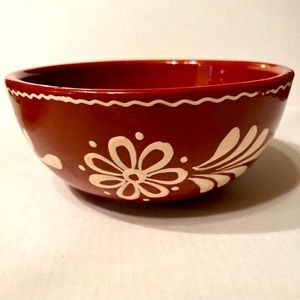 Gorgeous Vintage Hand Painted Redware Red Clay Glazed Asian Large Serving Bowl